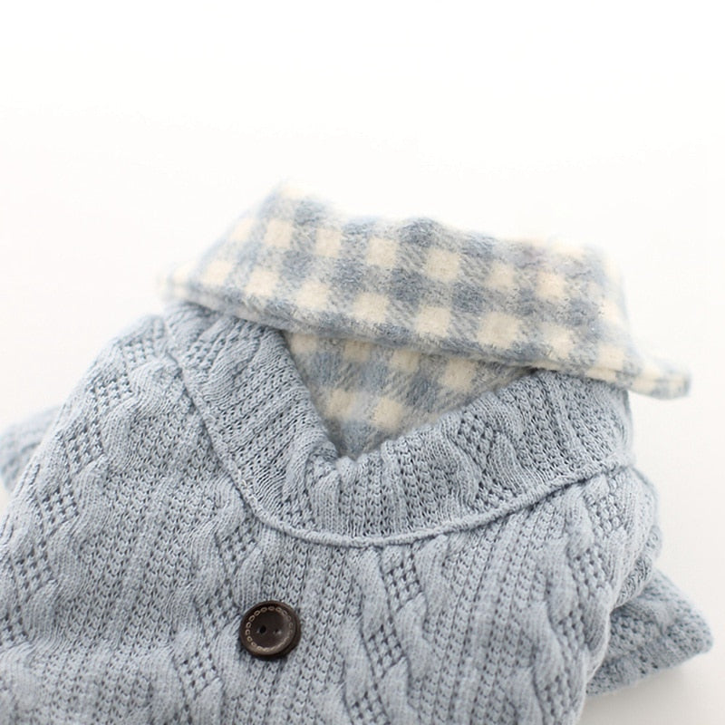 Dog Clothes For Small Dogs Knited Knited Sweater Dog Jumper Winter Warm Clothes Buttom Apparel Fake Two Pcs Plaid Design