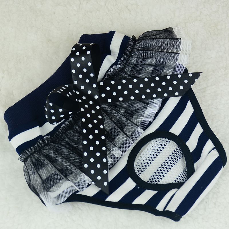 Striped Bow Dog Hygiene Pants Pet Underwear Diaper Dog Puppy Diaper Pants Bow Short Panty Nappy Underwear Dogs Clothes