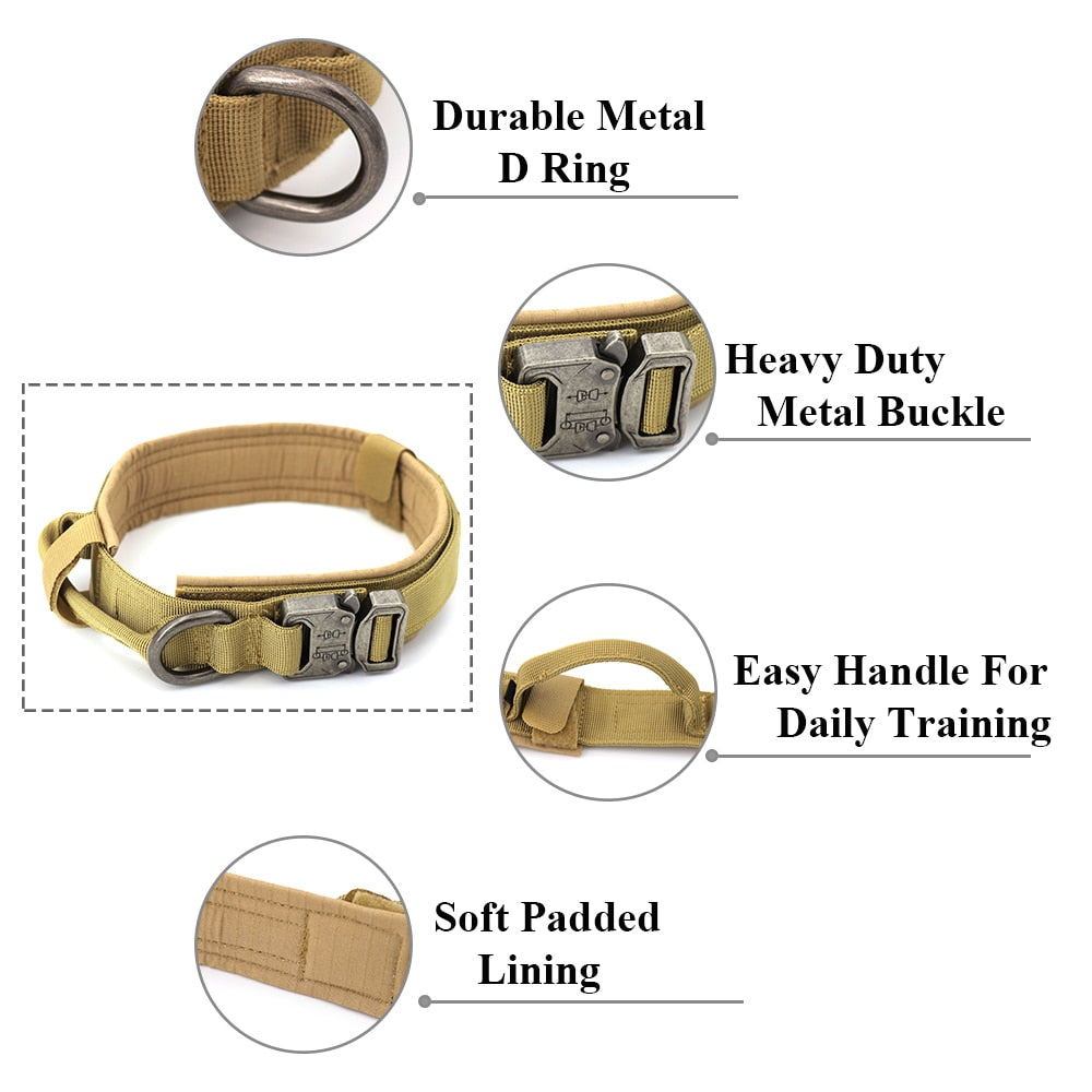 Durable Tactical Dog Collar Leash Adjustable Handle Training Nylon Pet Military Collar German Shepard Medium Large Dogs