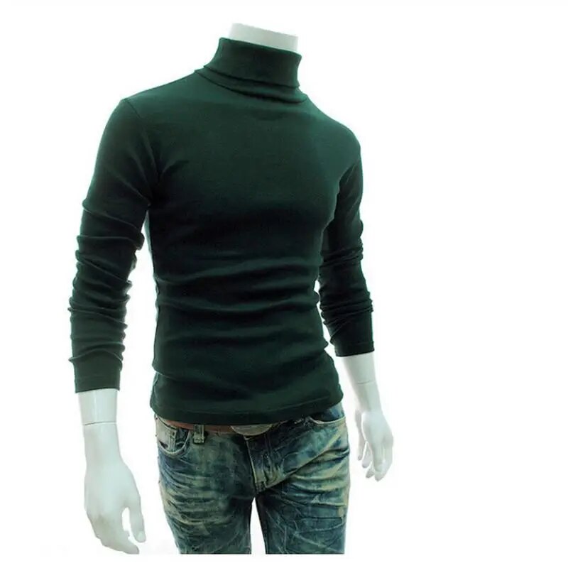 Men Sweater Solid Color Long Sleeve Turtleneck Sweater in Men's Pullovers Knitted Sweater Men Jersey Hombre Cuello