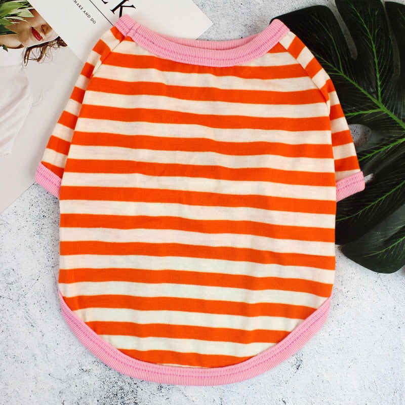 Stripe Summer Spring Dog T-shirt Soft Small Medium Dog Puppy Clothing Shirt Vest Printed Pet Dog Puppy Vest T-shirt  Dog Cloth