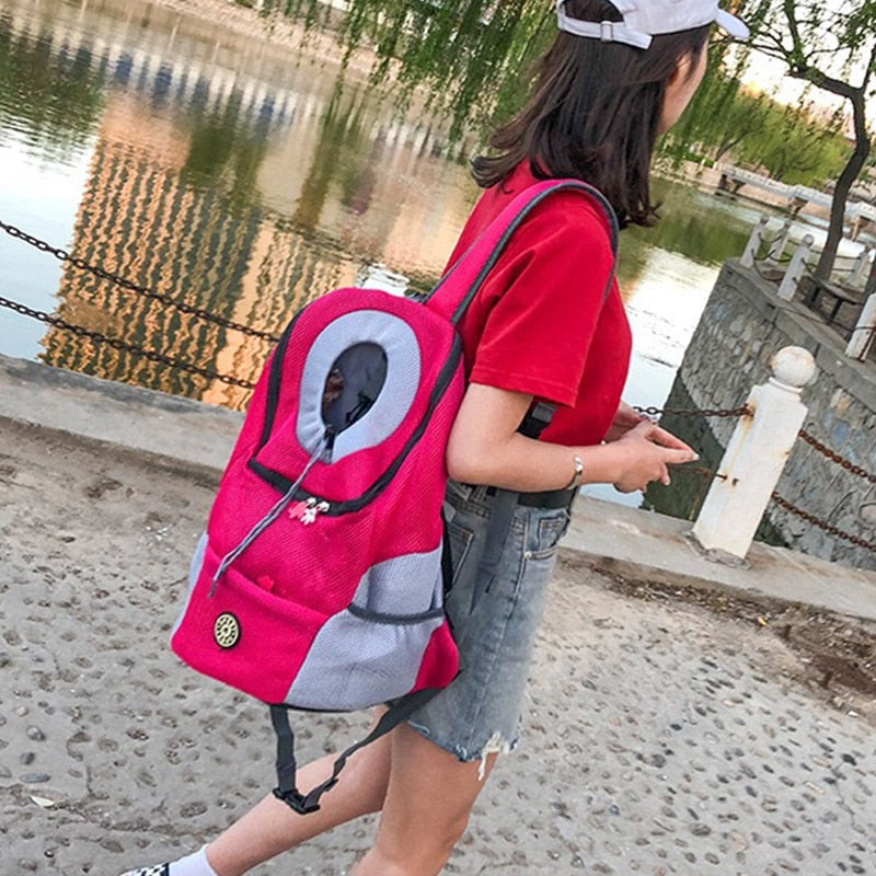 Puppy Kitten Carry Bag Double Shoulder Portable Travel Backpack Outdoor Pet Dog Carrier Bag Pet Dog Front Bag Mesh Backpack Head