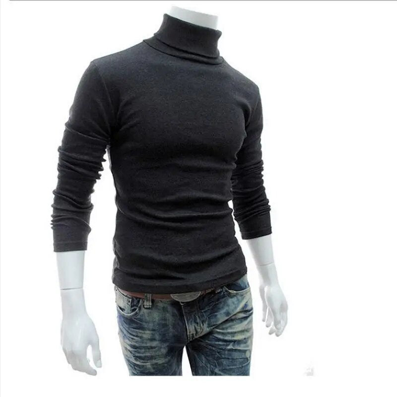 Men Sweater Solid Color Long Sleeve Turtleneck Sweater in Men's Pullovers Knitted Sweater Men Jersey Hombre Cuello