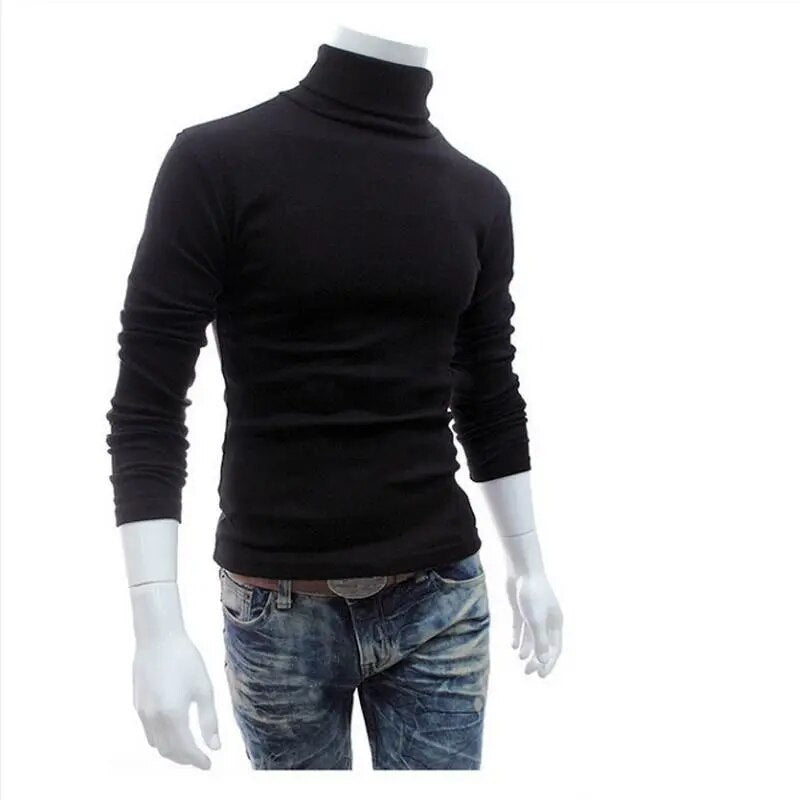 Men Sweater Solid Color Long Sleeve Turtleneck Sweater in Men's Pullovers Knitted Sweater Men Jersey Hombre Cuello