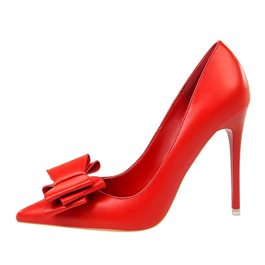 Fashion Sweet Bowknot Slip-on Women Shoes Soft Leather Shallow Pointed Office Shoes Women Pumps Autumn Fashion High Heels Shoes