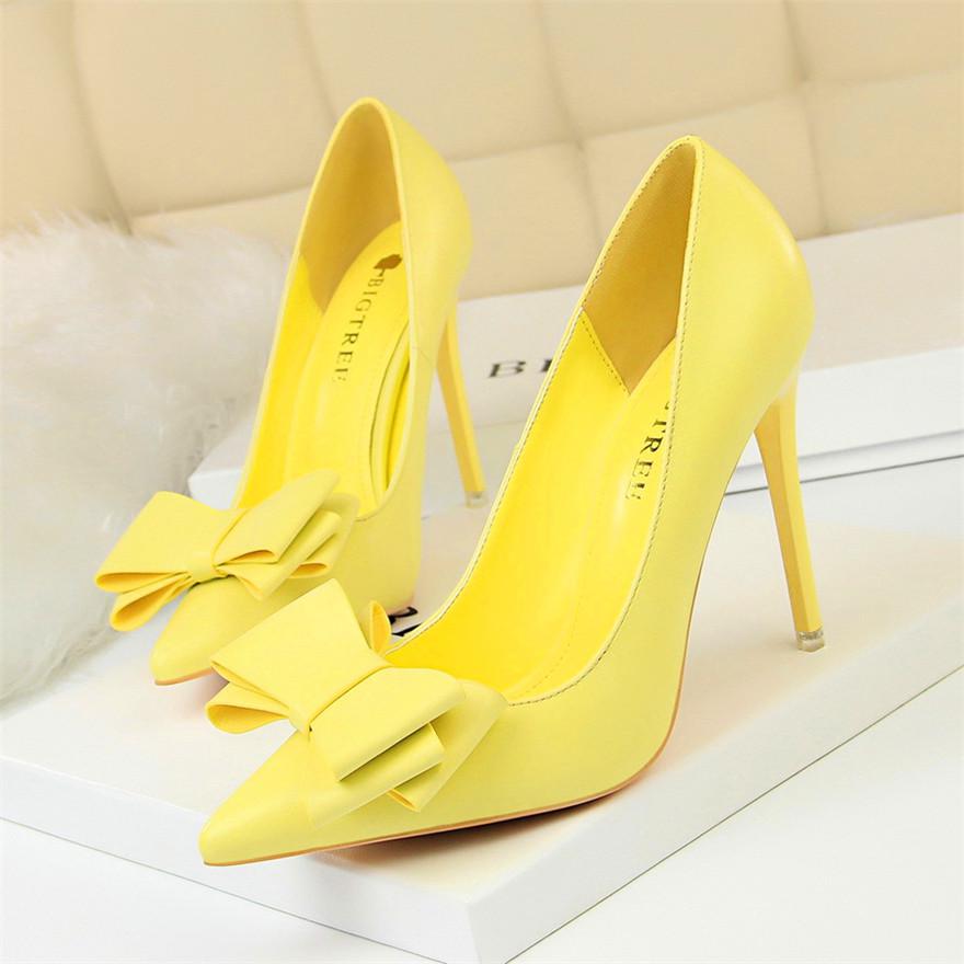 Fashion Sweet Bowknot Slip-on Women Shoes Soft Leather Shallow Pointed Office Shoes Women Pumps Autumn Fashion High Heels Shoes