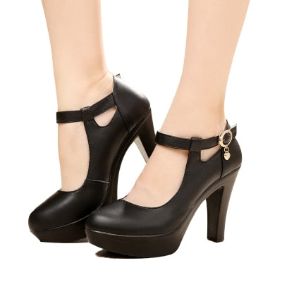 GKTINOO Quality Women's Leather Shoes With Heels 2023 Platform Mary Jane Shoes Women Pumps OL Office Work Shoes Woman High Heels