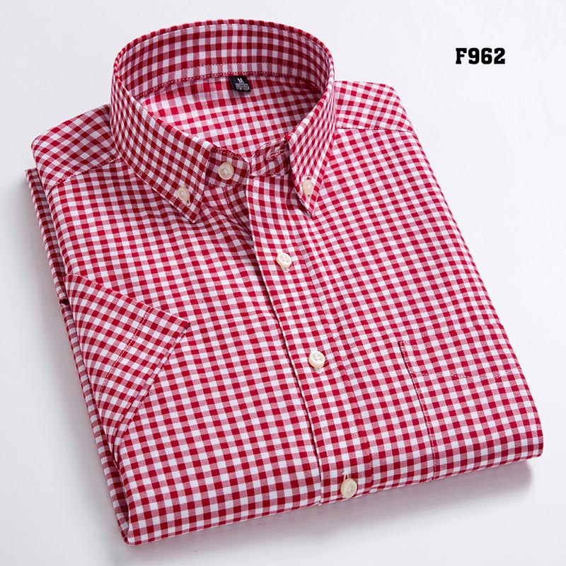 High Quality Men's Oxford Casual Shirts Leisure Design Plaid Men's Social Shirts 100% Cotton Short Sleeve Men's Dress Shirts