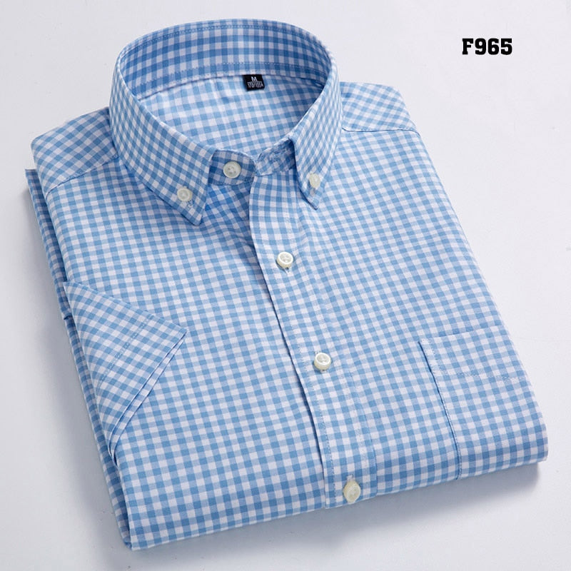 High Quality Men's Oxford Casual Shirts Leisure Design Plaid Men's Social Shirts 100% Cotton Short Sleeve Men's Dress Shirts