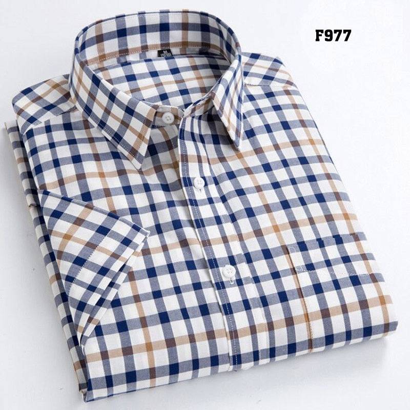High Quality Men's Oxford Casual Shirts Leisure Design Plaid Men's Social Shirts 100% Cotton Short Sleeve Men's Dress Shirts