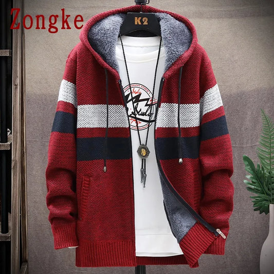 Winter Cardigan Sweater Men Coats Thick Hooded Cardigan Men Sweater Striped Mens Clothes Sweaters Cardigans 2022 M-4XL