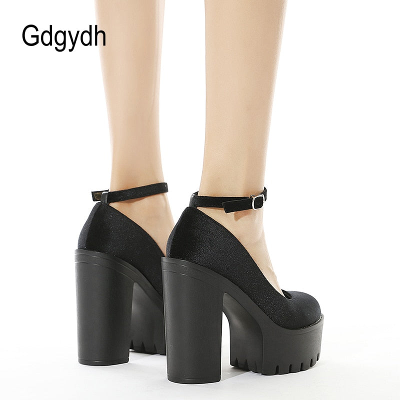 Gdgydh Spring Autumn Sexy Platform Women Pumps Shoes Woman Thick High Heels Shoes Female Black Rubber Sole Suede Platform Shoes