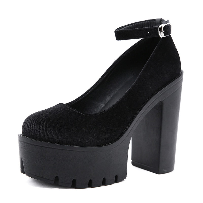 Gdgydh Spring Autumn Sexy Platform Women Pumps Shoes Woman Thick High Heels Shoes Female Black Rubber Sole Suede Platform Shoes