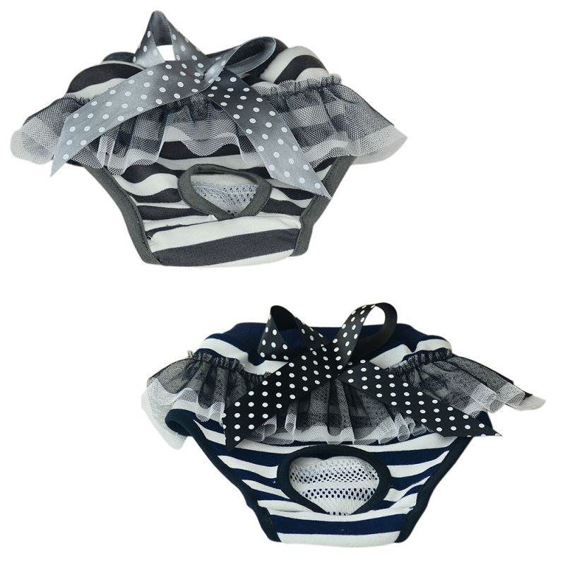 Striped Bow Dog Hygiene Pants Pet Underwear Diaper Dog Puppy Diaper Pants Bow Short Panty Nappy Underwear Dogs Clothes