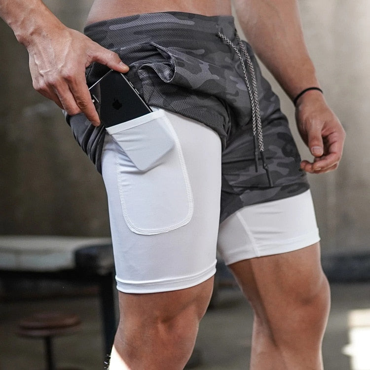 Men Shorts Running Gym Sports Shorts Pocket 2 In 1 Quick Dry Workout Training Gym Fitness Jogging Short Pants Summer Men Shorts