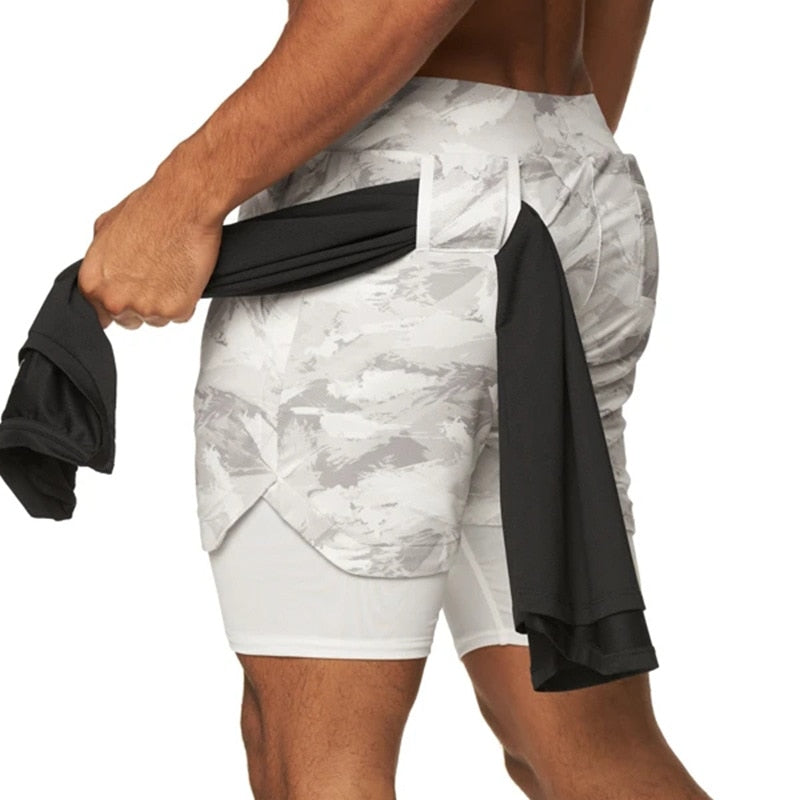 Camo Running Shorts Men 2 In 1 Double-deck Quick Dry GYM Sport Shorts Fitness Jogging Workout Shorts Men Sports Short Pants