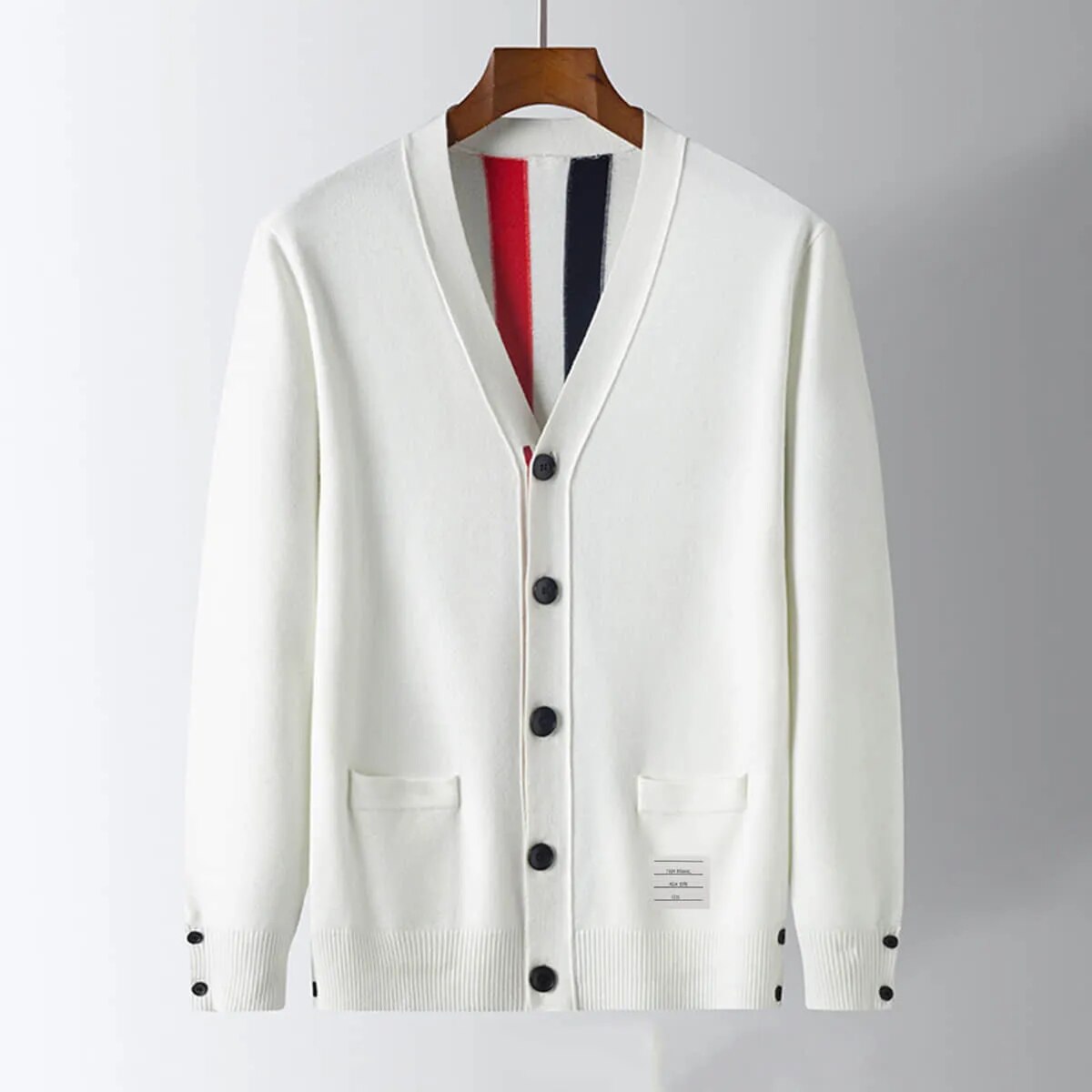 Mens Cardigan Luxury TB Fashion Brand Thom 3 Bar Funmix Jacquard Sweaters Males V-Neck Striped Street Fashion Wear Cardigan