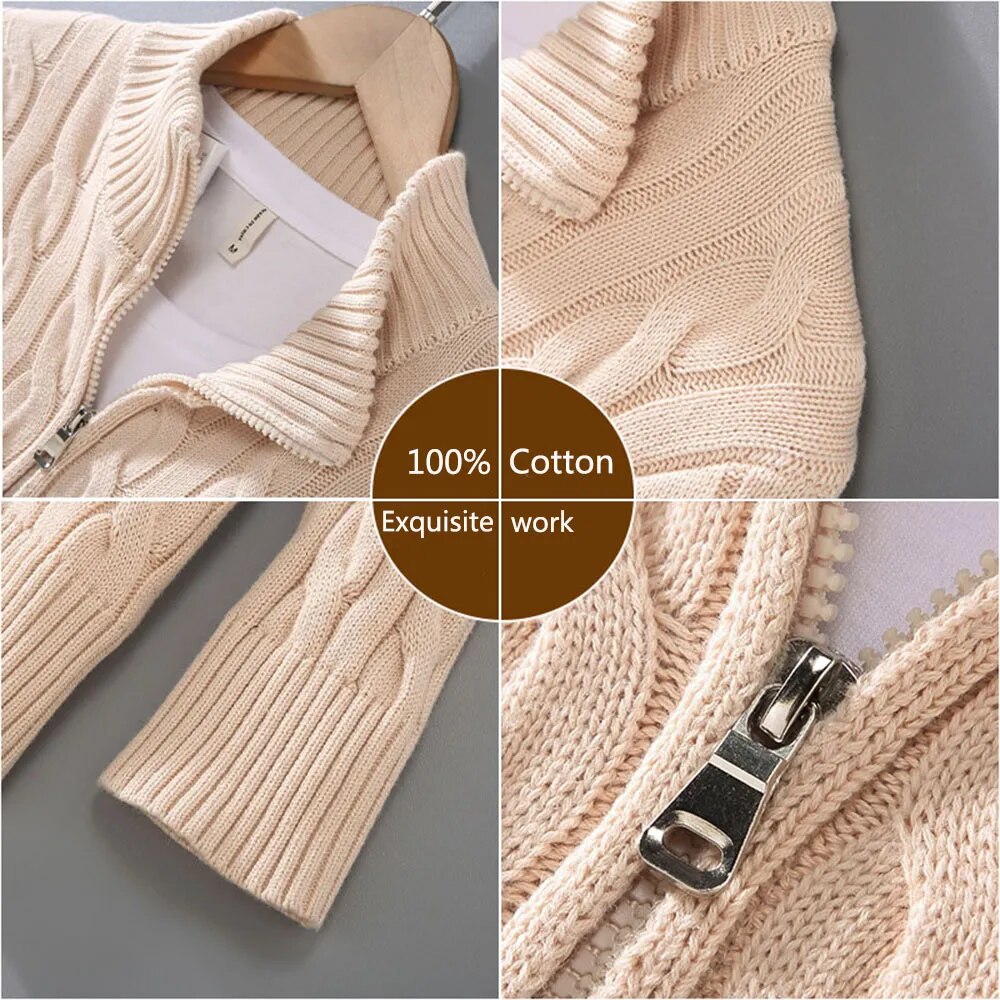 Brand Pullover Sweaters Mens Warm Knitted Sweater Solid Fashion Turtleneck Sweaters Half Zip 100% Cotton Winter Coat Casual 8509