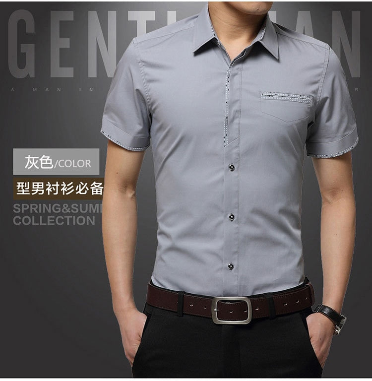 Summer New Men's Shirt Brand Luxury Men Cotton Short Sleeves Dress Shirt Turn-down Collar Cardigan Shirt Men Clothes