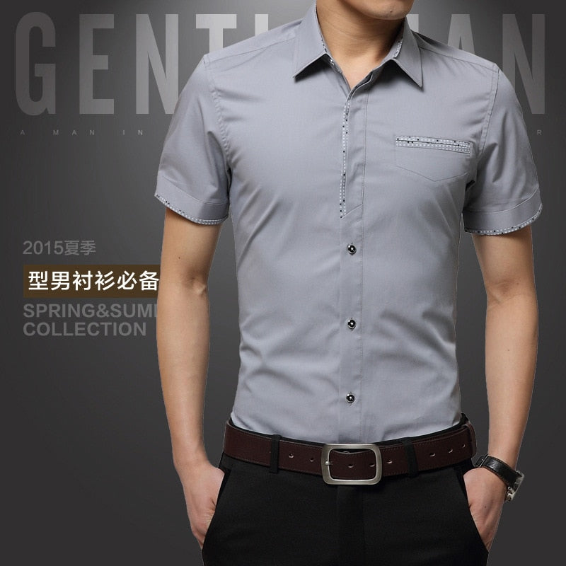 Summer New Men's Shirt Brand Luxury Men Cotton Short Sleeves Dress Shirt Turn-down Collar Cardigan Shirt Men Clothes