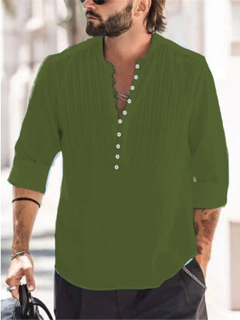 Men's Casual Blouse Cotton Linen Shirt Loose Tops Long Sleeve Tee Shirt Spring Autumn Casual Handsome Men Shirts