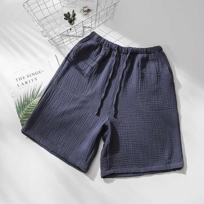 Summer Couples Sleep Pants 100% Cotton Crepe Pajama Shorts Men and Women Elastic Waist Sleep Bottoms Solid Sleeping Shorts 2020