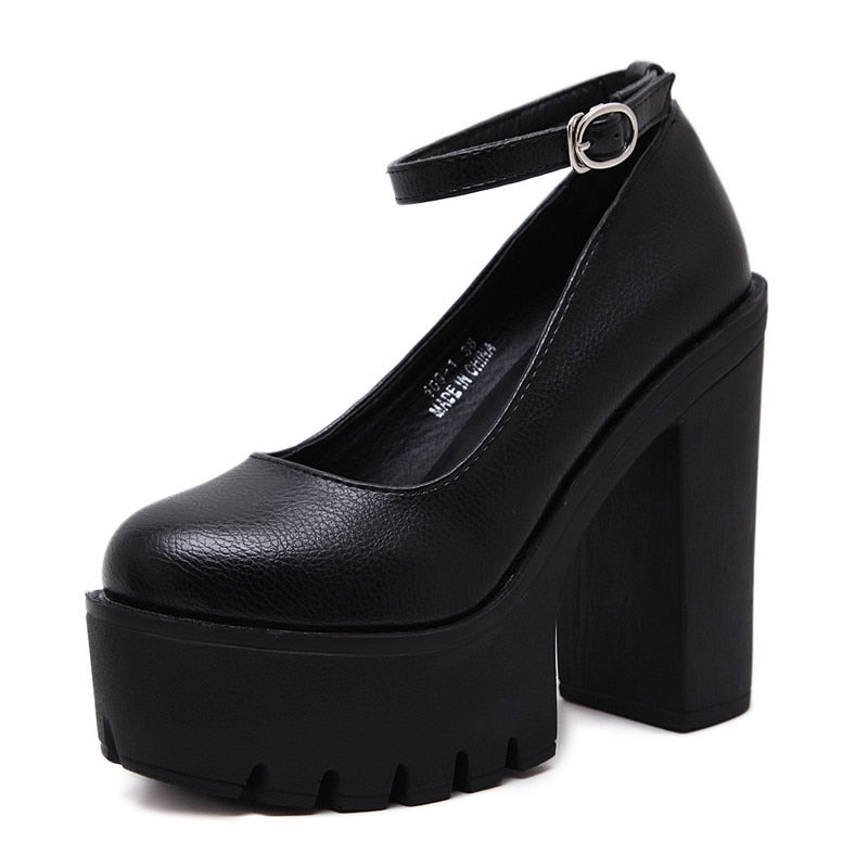 Gdgydh Spring Autumn Sexy Platform Women Pumps Shoes Woman Thick High Heels Shoes Female Black Rubber Sole Suede Platform Shoes
