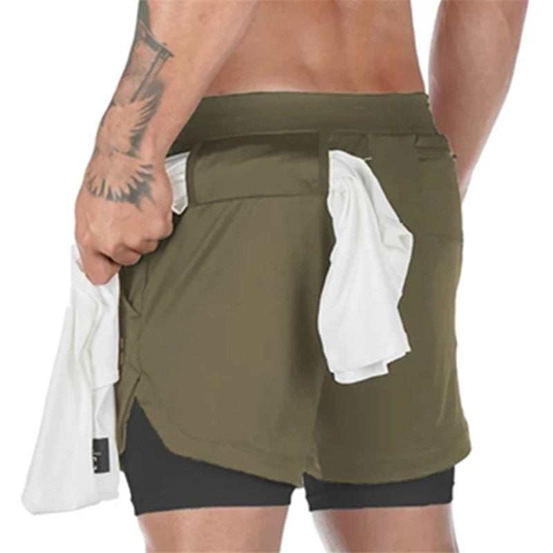 Camo Running Shorts Men 2 In 1 Double-deck Quick Dry GYM Sport Shorts Fitness Jogging Workout Shorts Men Sports Short Pants