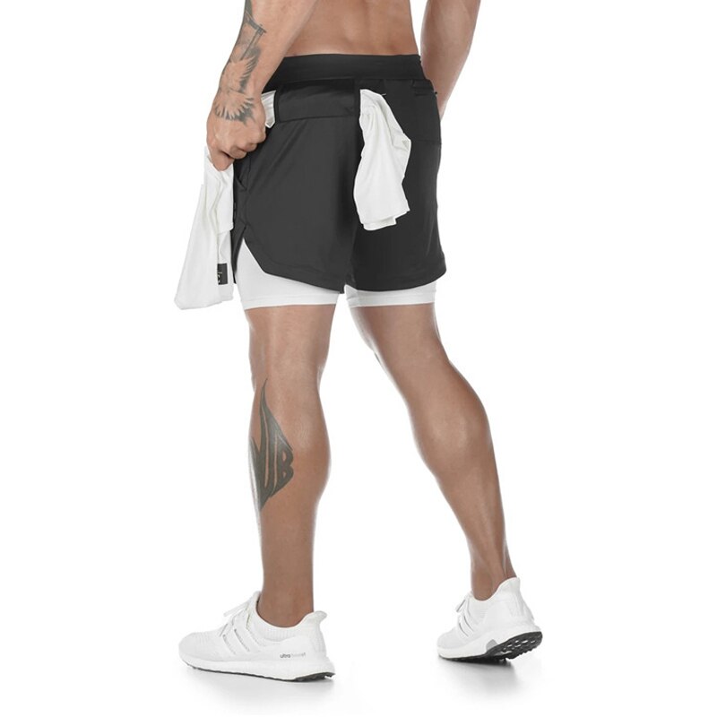 Men Shorts Running Gym Sports Shorts Pocket 2 In 1 Quick Dry Workout Training Gym Fitness Jogging Short Pants Summer Men Shorts