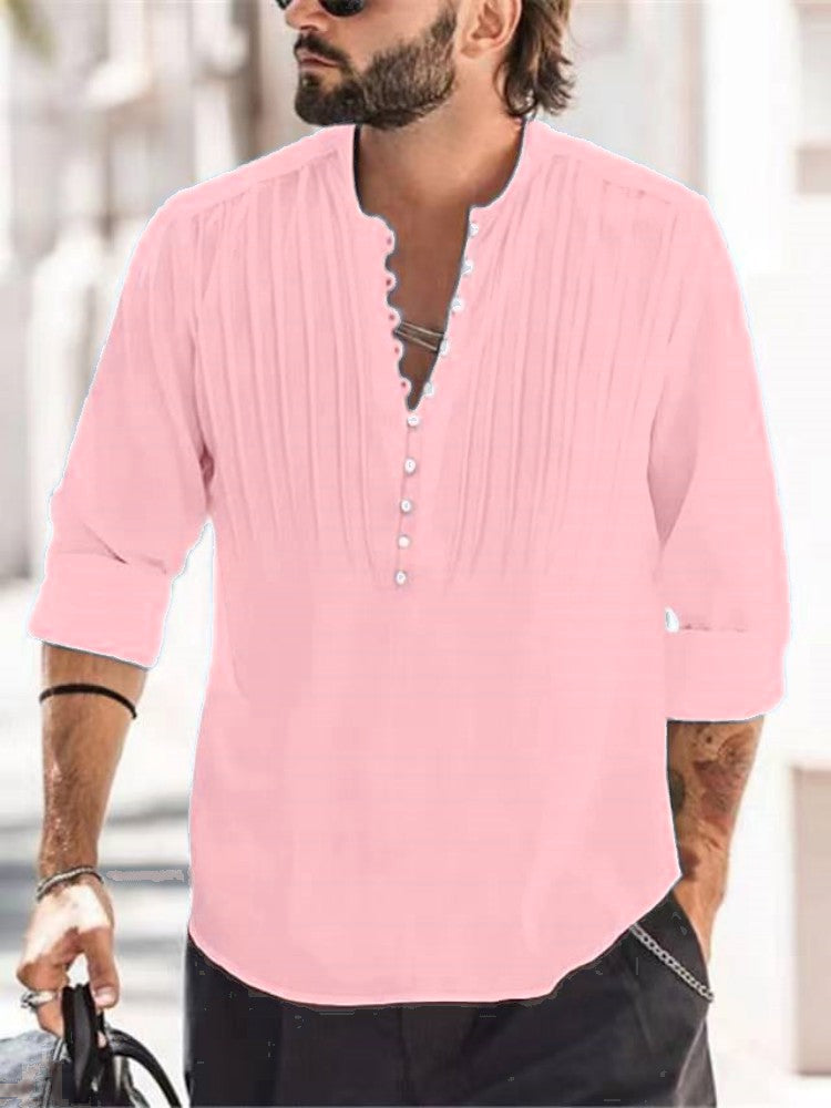 Men's Casual Blouse Cotton Linen Shirt Loose Tops Long Sleeve Tee Shirt Spring Autumn Casual Handsome Men Shirts