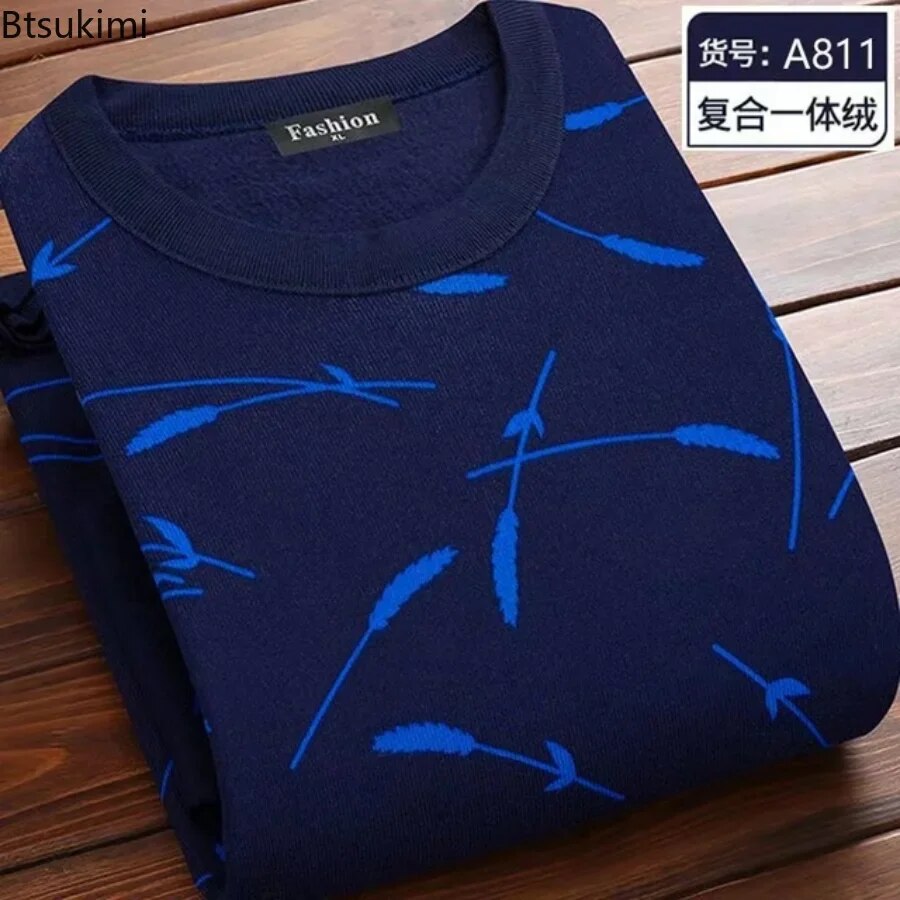 New Autumn Winter Man Fleece Shirt-collar Sweater Fashion Grid Solid Thicken Warm Sweater Male Plus Velvet Thicken Sweater L-4XL
