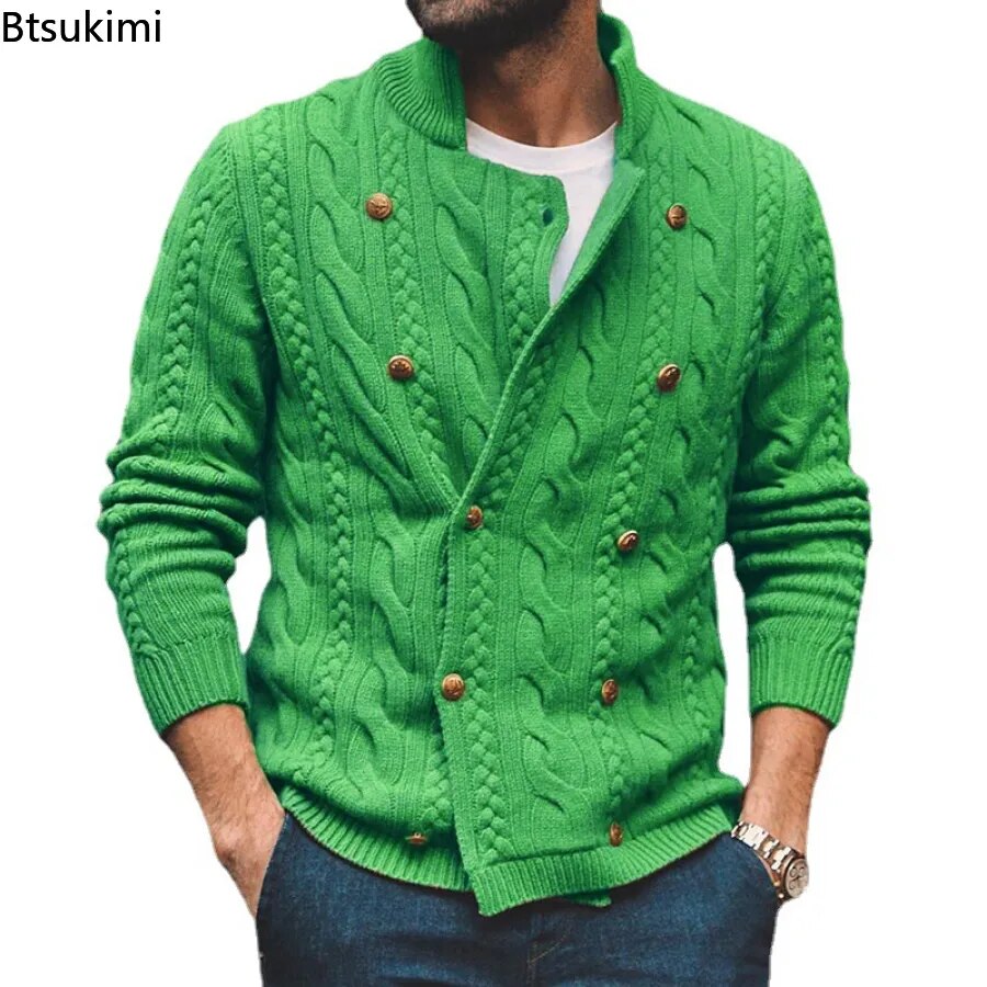 New 2023 Autumn Winter Knitted Cardigan Men Double Breasted Sweater Coat Male Streetwear Winter Warm Turtleneck Men Clothing