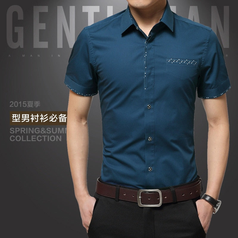 Summer New Men's Shirt Brand Luxury Men Cotton Short Sleeves Dress Shirt Turn-down Collar Cardigan Shirt Men Clothes