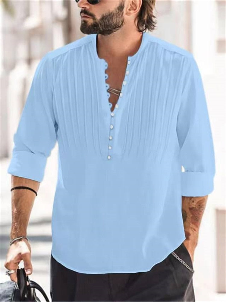 Men's Casual Blouse Cotton Linen Shirt Loose Tops Long Sleeve Tee Shirt Spring Autumn Casual Handsome Men Shirts