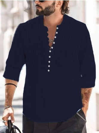 Men's Casual Blouse Cotton Linen Shirt Loose Tops Long Sleeve Tee Shirt Spring Autumn Casual Handsome Men Shirts