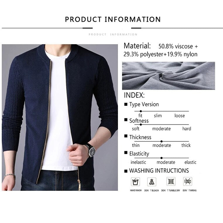 BROWON 2023 Cardigan Autumn Winter Knitted Cardigan for Men Sweater Slim Fit Sweaters Men Coat Pure Color Jacket Cardigan