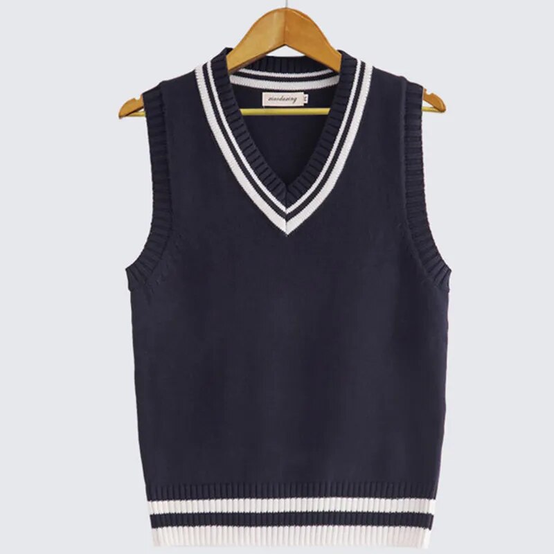 2023 Spring Autumn Men Uniform Vest Fashion V Neck Pullover Boys British Student Sleeveless Waistcoat Tank Tops Sweaters