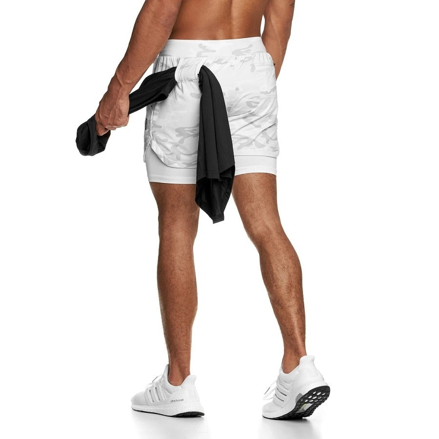 Camo Running Shorts Men 2 In 1 Double-deck Quick Dry GYM Sport Shorts Fitness Jogging Workout Shorts Men Sports Short Pants
