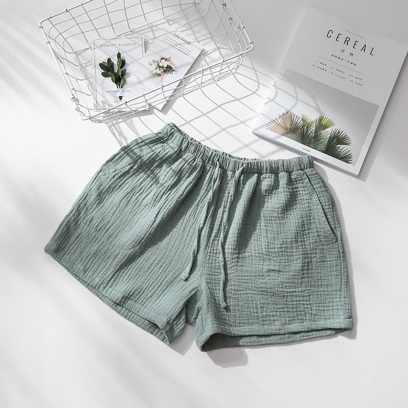 Summer Couples Sleep Pants 100% Cotton Crepe Pajama Shorts Men and Women Elastic Waist Sleep Bottoms Solid Sleeping Shorts 2020