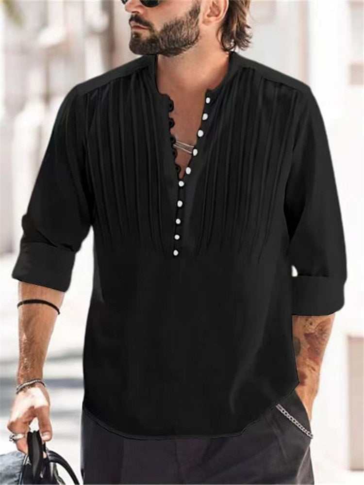Men's Casual Blouse Cotton Linen Shirt Loose Tops Long Sleeve Tee Shirt Spring Autumn Casual Handsome Men Shirts