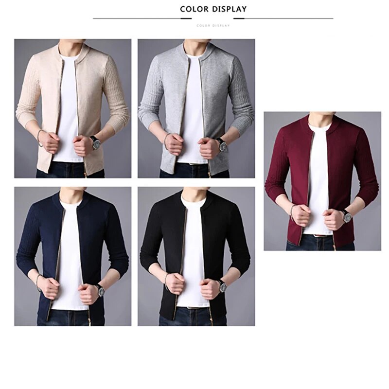 BROWON 2023 Cardigan Autumn Winter Knitted Cardigan for Men Sweater Slim Fit Sweaters Men Coat Pure Color Jacket Cardigan