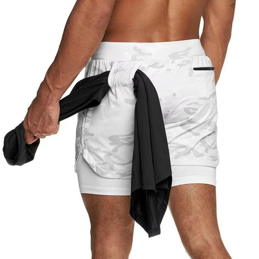 Men Shorts Running Gym Sports Shorts Pocket 2 In 1 Quick Dry Workout Training Gym Fitness Jogging Short Pants Summer Men Shorts