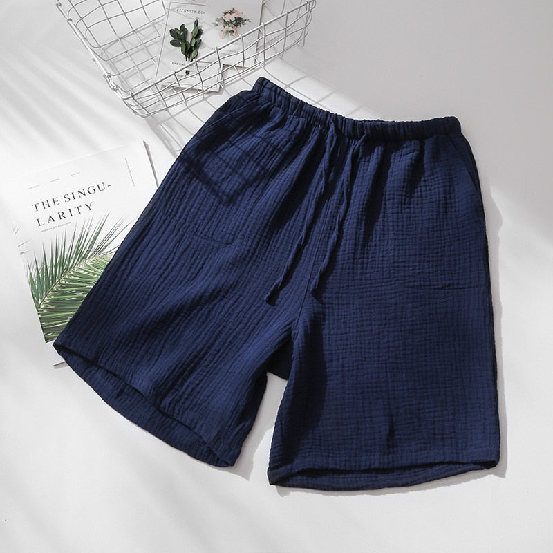 Summer Couples Sleep Pants 100% Cotton Crepe Pajama Shorts Men and Women Elastic Waist Sleep Bottoms Solid Sleeping Shorts 2020