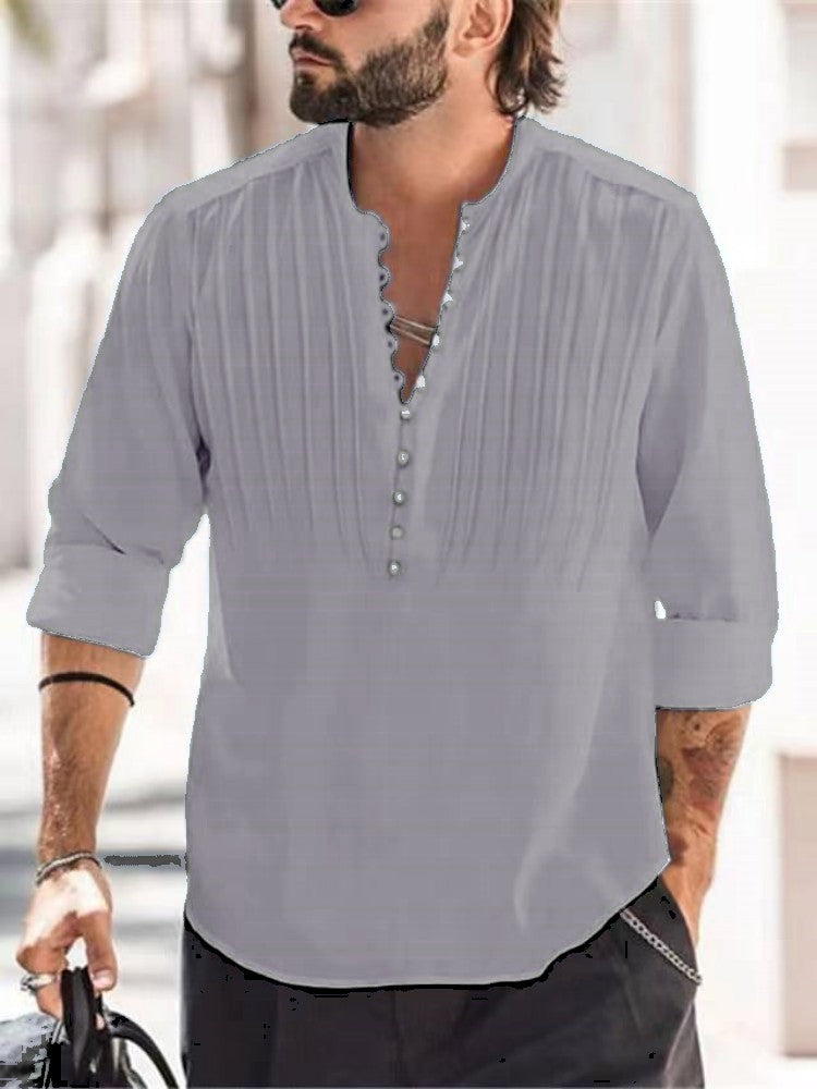 Men's Casual Blouse Cotton Linen Shirt Loose Tops Long Sleeve Tee Shirt Spring Autumn Casual Handsome Men Shirts