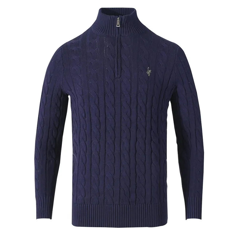 Brand Pullover Sweaters Mens Warm Knitted Sweater Solid Fashion Turtleneck Sweaters Half Zip 100% Cotton Winter Coat Casual 8509