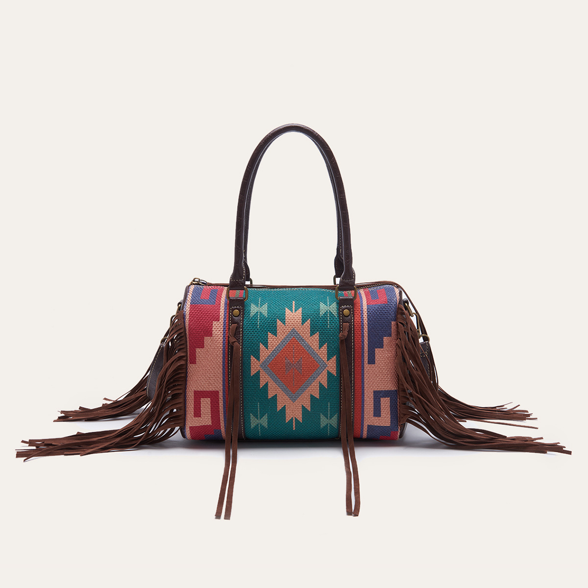 Retro Linen Cotton Fringe Print Crossbody Bag