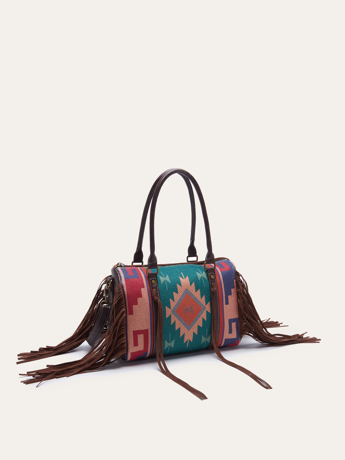 Retro Linen Cotton Fringe Print Crossbody Bag
