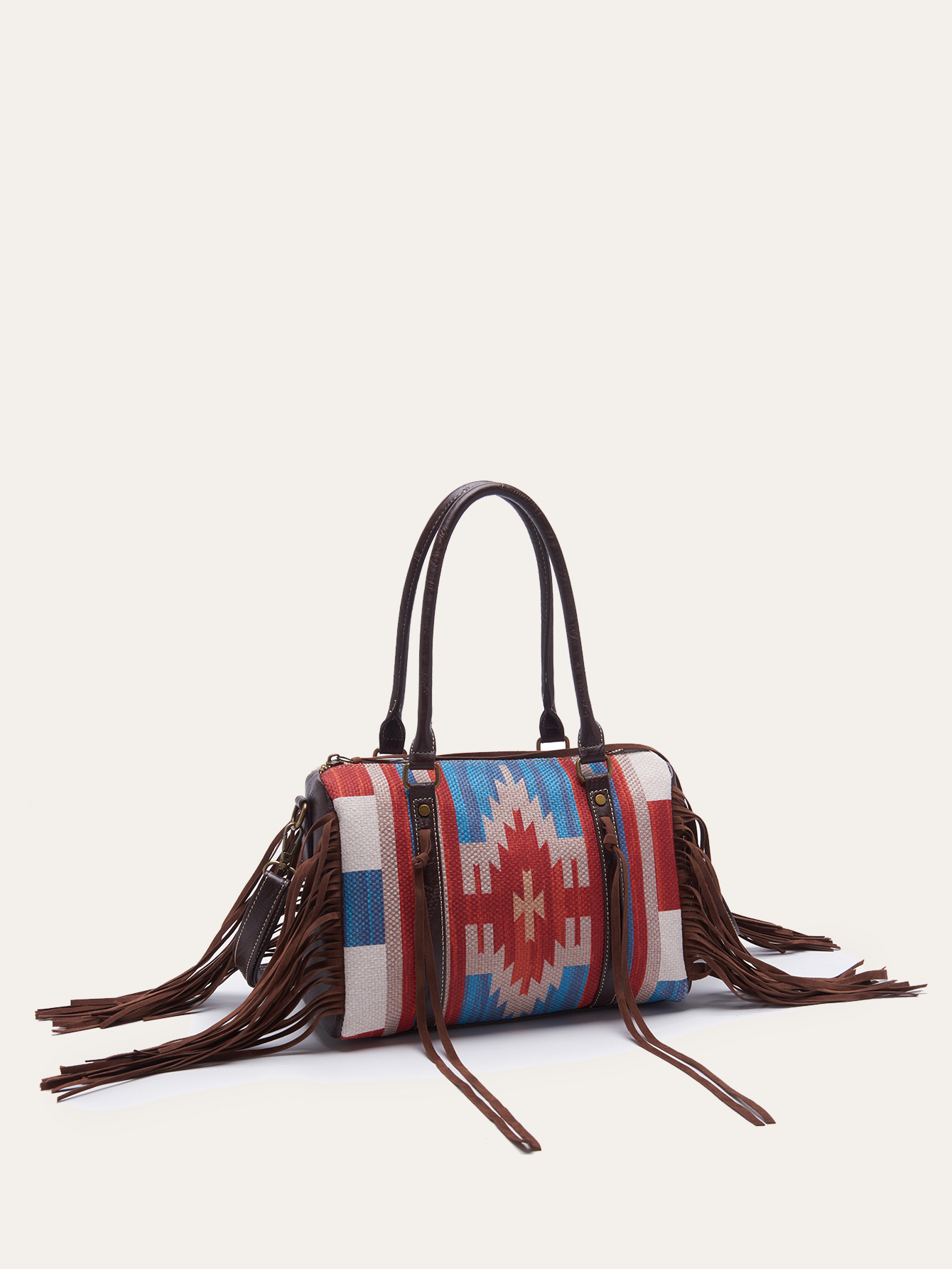 Retro Linen Cotton Fringe Print Crossbody Bag