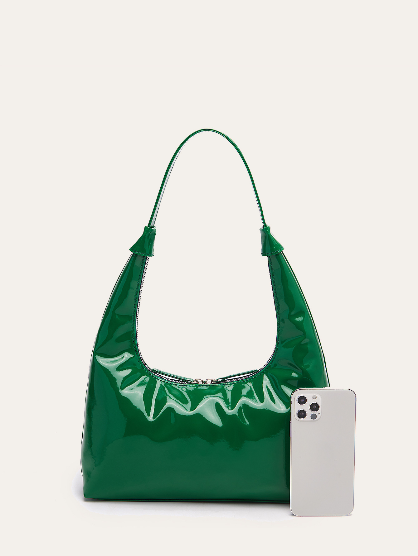 Retro Patent Leather Baguette Bag