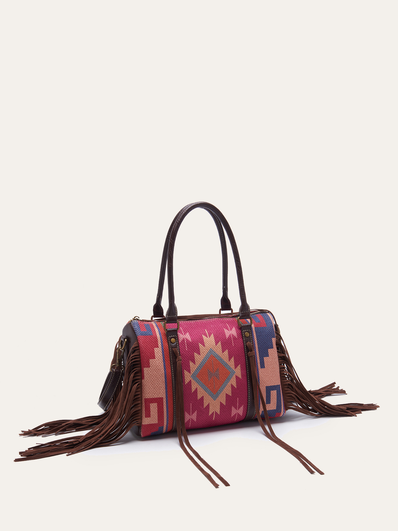 Retro Linen Cotton Fringe Print Crossbody Bag